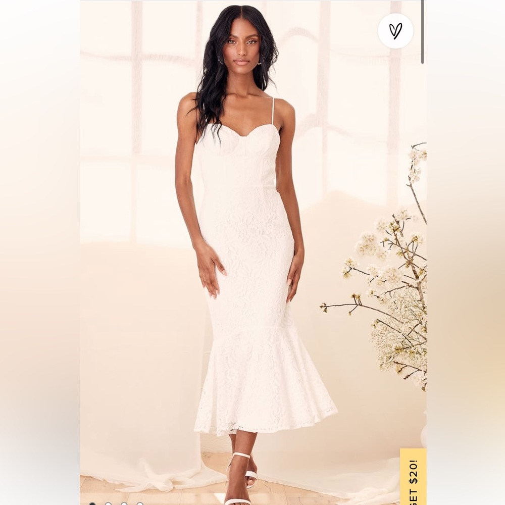 Lulu’s Found Your Love White Lace Sleeveless Trumpet Midi Dress